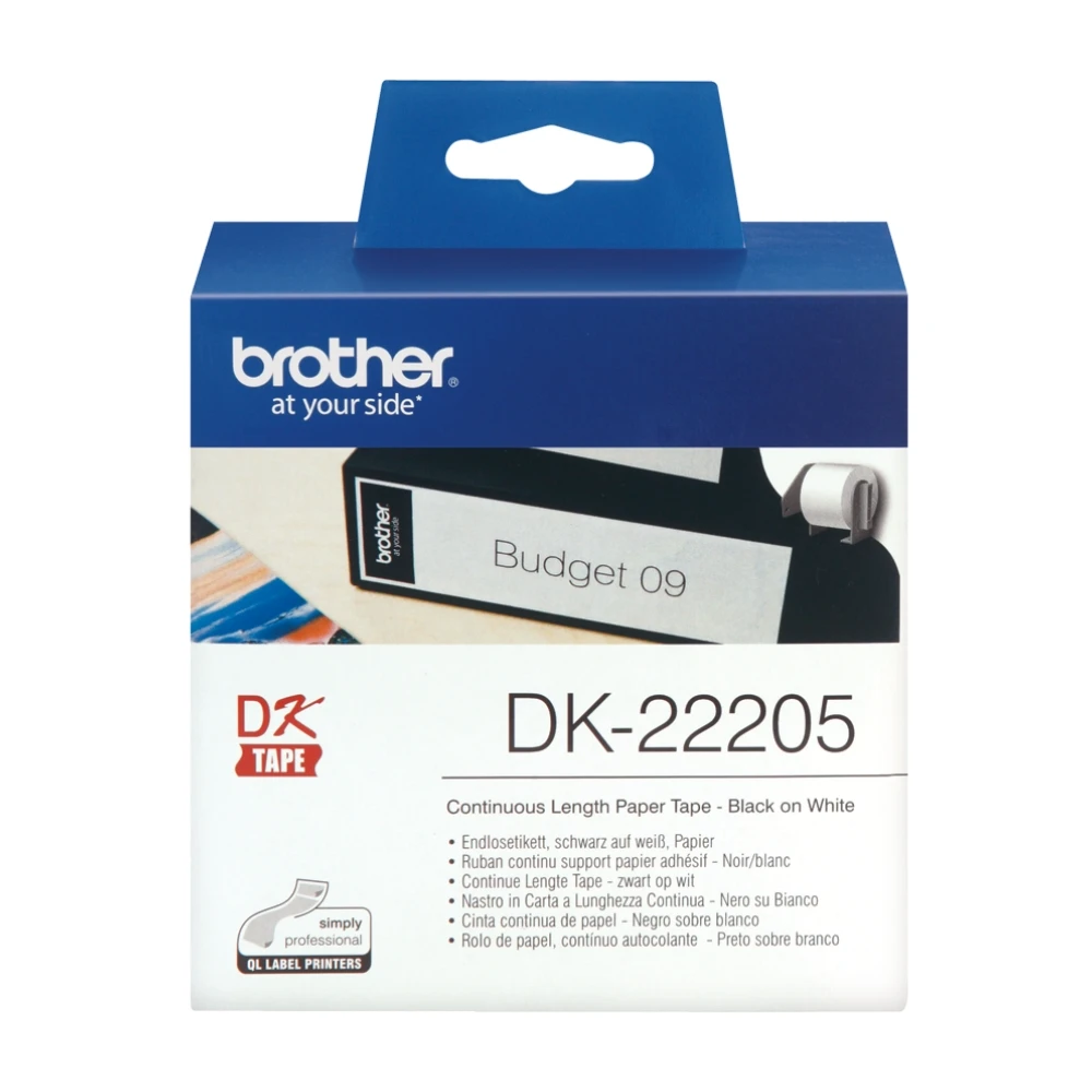 BROTHER เทปกระดาษต่อเนื่องพื้นขาว ขนาด 62 มม. DK-22205 (ชนิดม้วน)