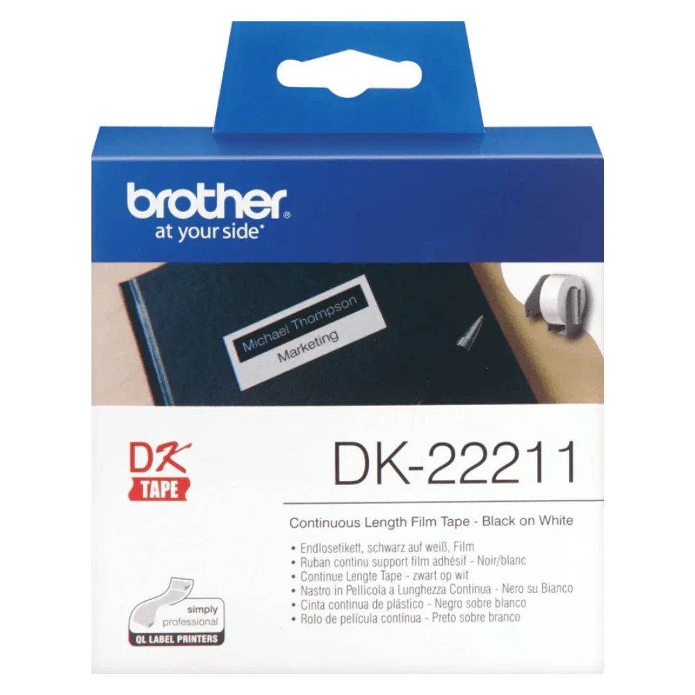 BROTHER เทปกระดาษต่อเนื่องพื้นขาว ขนาด 29 มม. DK-22211 (ชนิดม้วน)