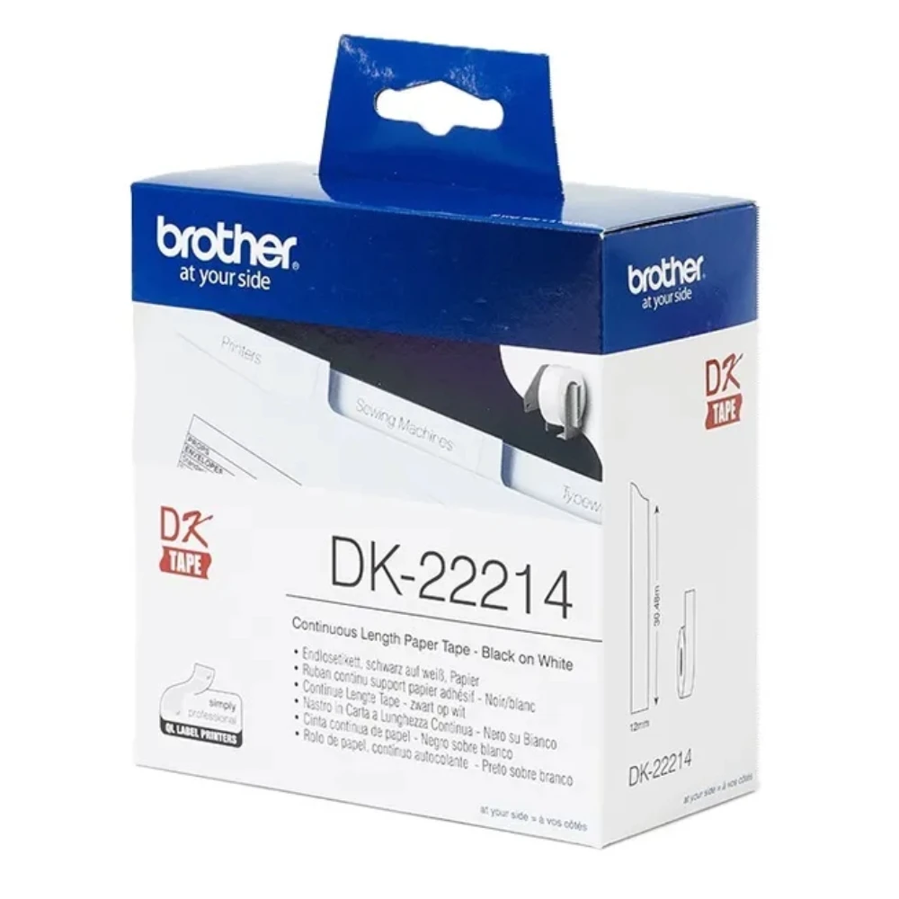 BROTHER เทปกระดาษต่อเนื่องพื้นขาว ขนาด 12 มม. DK-22214 (ชนิดม้วน)