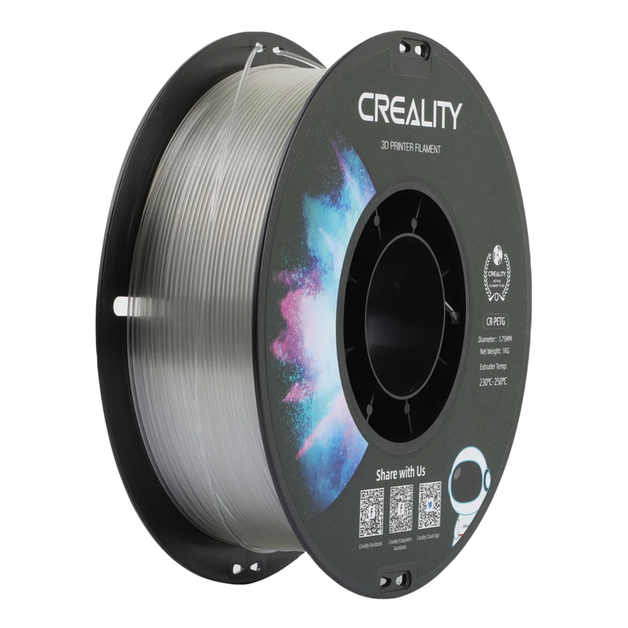 เส้นพลาสติก 3D สีใส โปร่งแสง Creality CR-PETG Filament Translucent 1.75mm 1KG