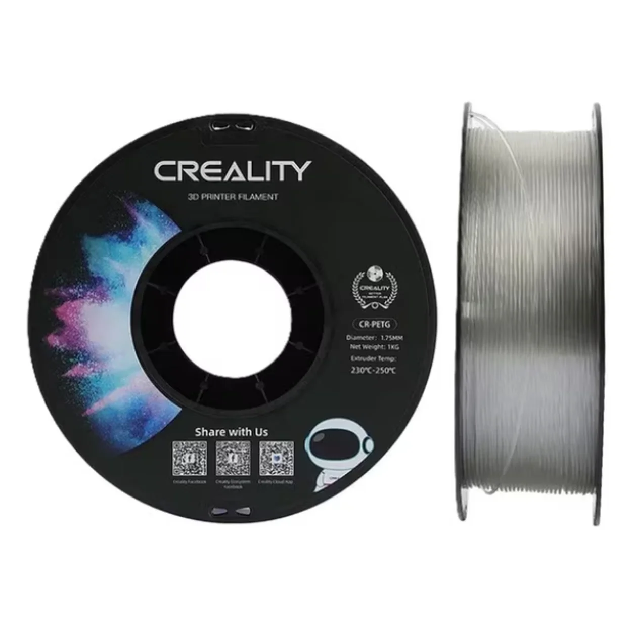 เส้นพลาสติก 3D สีใส โปร่งแสง Creality CR-PETG Filament Translucent 1.75mm 1KG