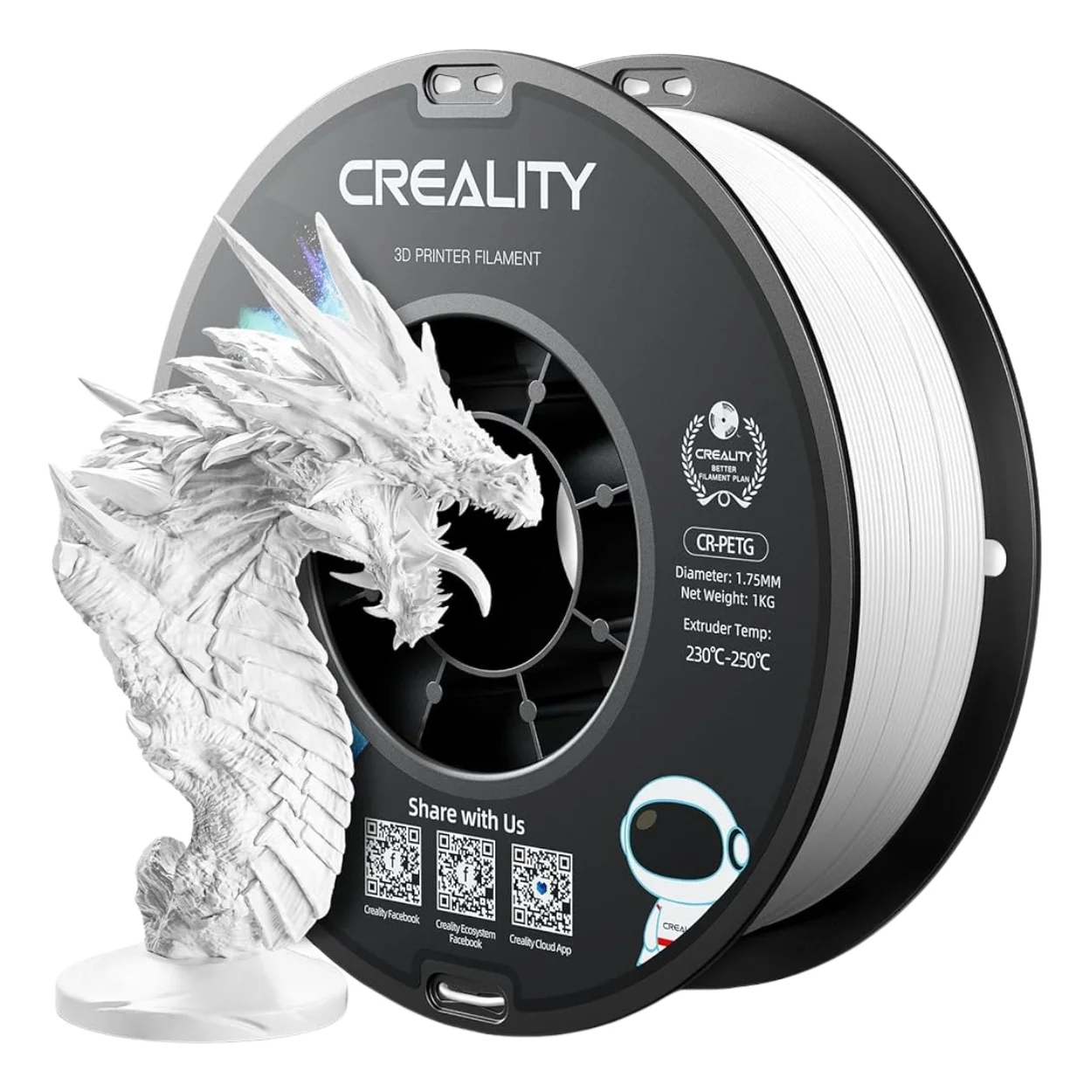 เส้นพลาสติก 3D สีขาว Creality CR-PETG Filament White 1.75mm 1KG