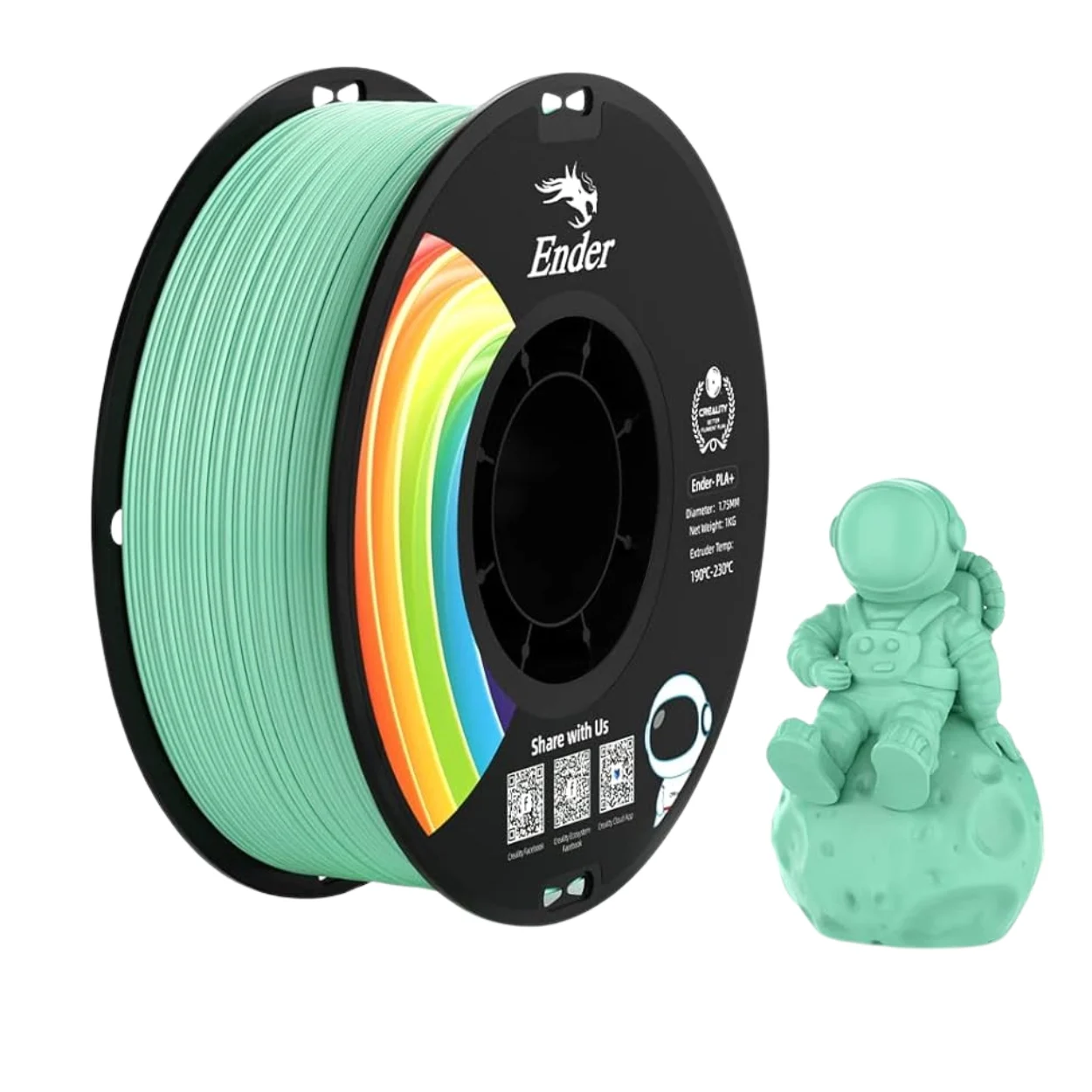 เส้นพลาสติก 3D สีเขียวสดใส Creality Ender-PLA+ Filament 1.75mm 1KG Jade