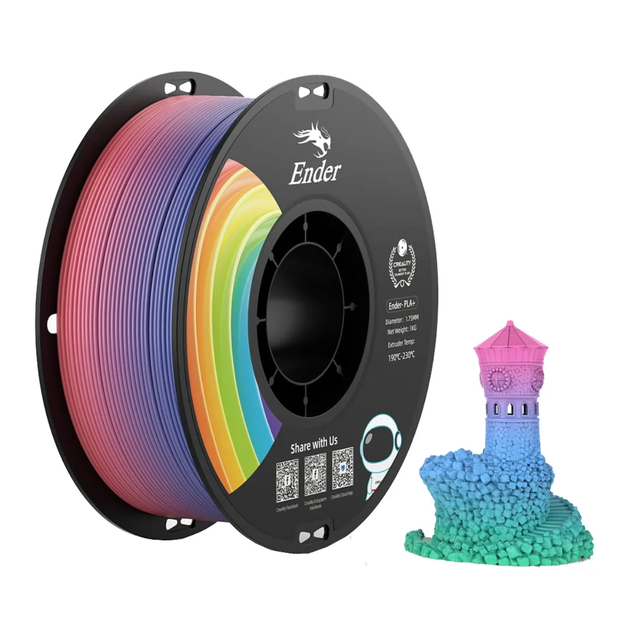 เส้นพลาสติก 3D สีรุ้ง Creality Ender-PLA+ Filament 1.75mm 1KG Rainbow