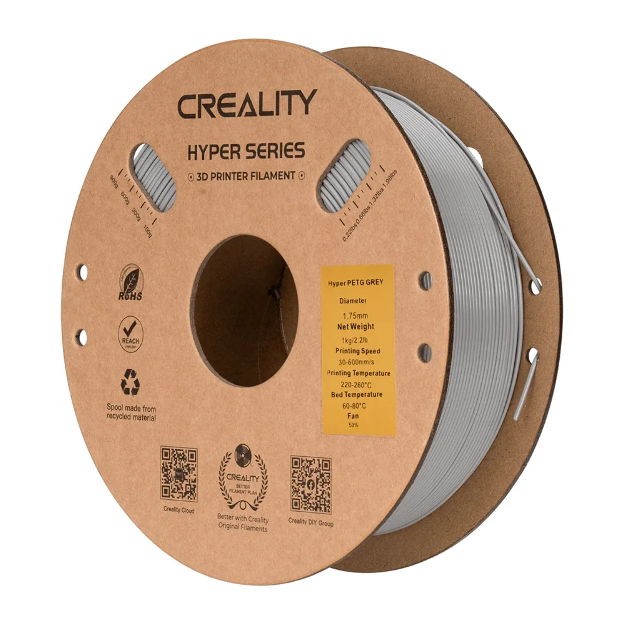 เส้นพลาสติก 3D สีเทา Creality Hyper PETG Grey 1kg