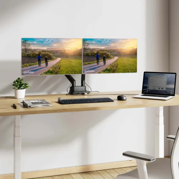 docking-dual-desk-mount-mht-461887-4 ขาตั้งจอคอม 2 จอ พร้อม Docking Station 8-in-1 ครบจบในหนึ่งเดียว