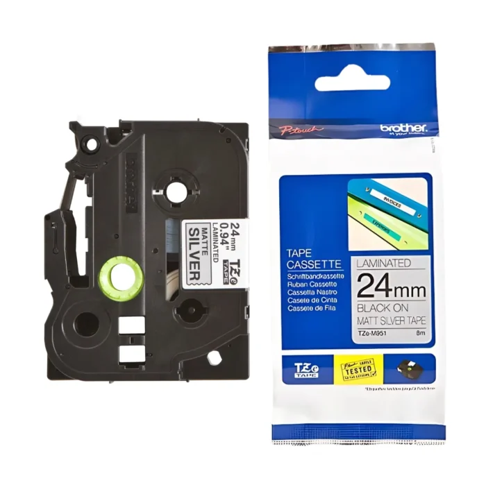 Brother TZE-M951 Tape 02 BROTHER เทปพิมพ์อักษรสีดำ พื้นเงิน ขนาด 24 มม. TZE-M951
