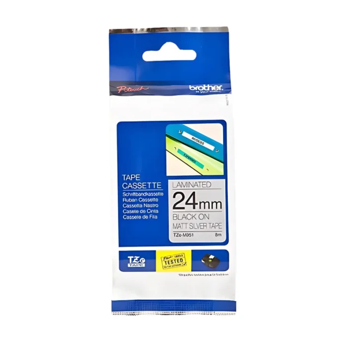 Brother TZE-M951 Tape 04 BROTHER เทปพิมพ์อักษรสีดำ พื้นเงิน ขนาด 24 มม. TZE-M951