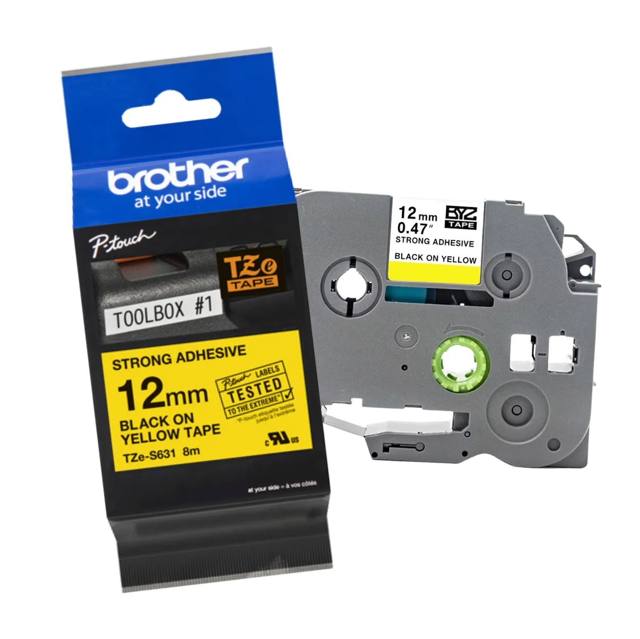 BROTHER เทปพิมพ์อักษรสีดำ พื้นเหลือง ขนาด 12 มม. TZE-S631 (ชนิดติดแน่นพิเศษ)