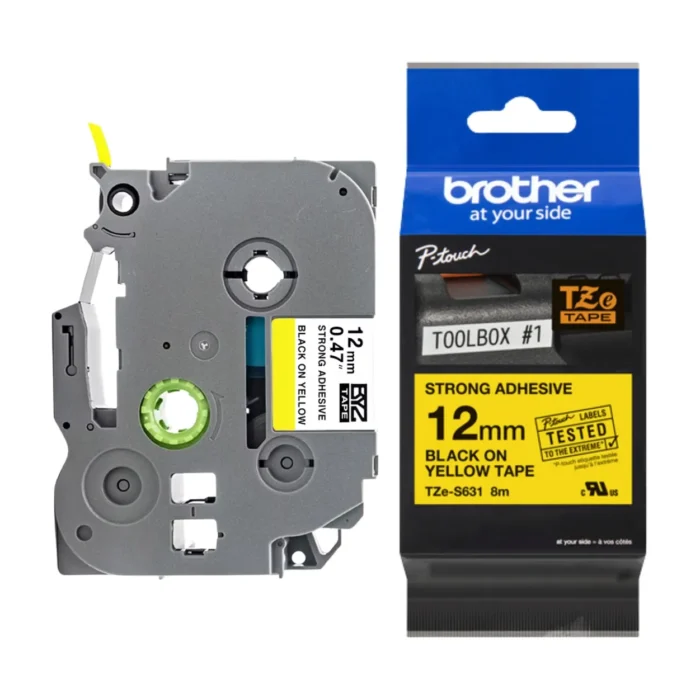 Brother TZE-S631 Tape 02 BROTHER เทปพิมพ์อักษรสีดำ พื้นเหลือง ขนาด 12 มม. TZE-S631 (ชนิดติดแน่นพิเศษ)