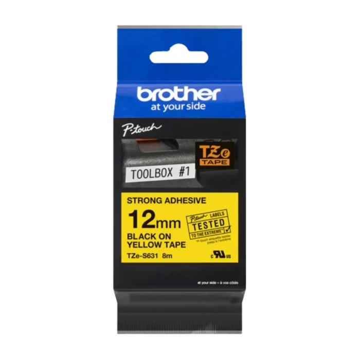 Brother TZE-S631 Tape 04 BROTHER เทปพิมพ์อักษรสีดำ พื้นเหลือง ขนาด 12 มม. TZE-S631 (ชนิดติดแน่นพิเศษ)