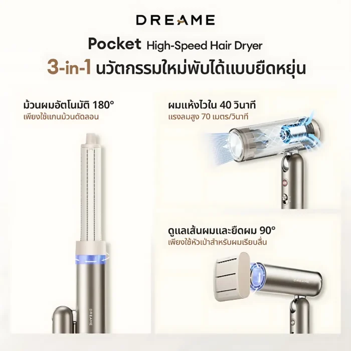 Dreame Pocket Hair Dryer Space Gray ไดร์เป่าผม