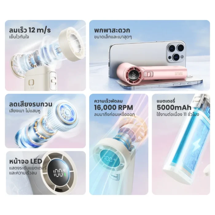 sothing-engine-slim-pink-4 SOTHING Engine Slim High Speed Handheld Fan พัดลมมือถือแรงสูง ปรับ 100 ระดับ ลมแรง 12m/s จอ LED สีชมพู