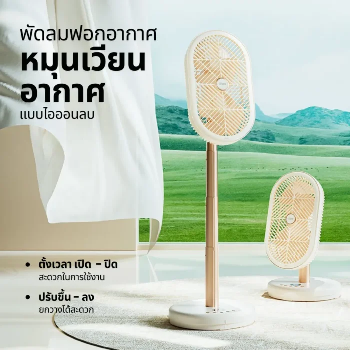 SOTHING Twin Engines Floor Fan พัดลมตั้งพื้นไร้สาย ปล่อยประจุลบ ปรับสูงต่ำได้ พร้อมรีโมท สีขาว