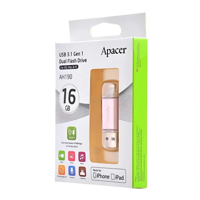 Apacer AH190 64GB Dual Lighting 03 Apacer AH190 64GB Dual Lightning & USB 3.2 แฟลชไดรฟ์สีชมพู