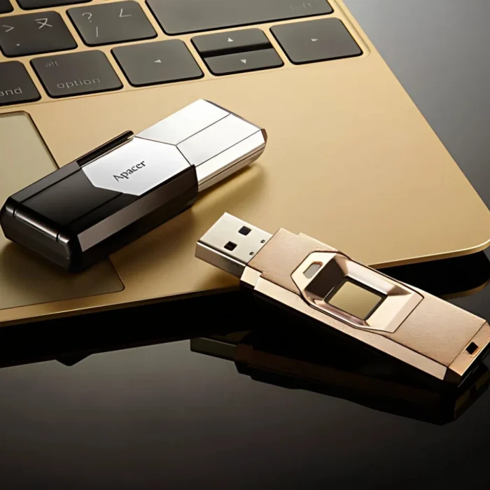 Apacer AH650C 64GB Gold 02 Apacer AH650C 64GB Gold แฟลชไดรฟ์สีทอง พร้อมสแกนลายนิ้วมือ