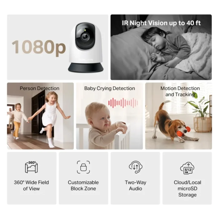 MC200 MERCUSYS 05 Mercusys MC200 ฟีเจอร์ AI Detection (ตรวจจับบุคคล/เสียงร้อง) และ Night Vision