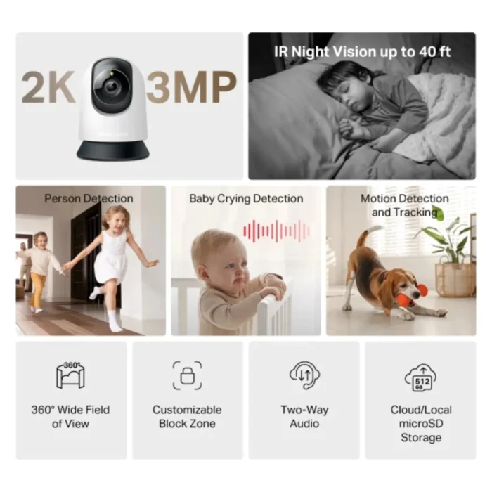 MC210 MERCUSYS 02 กล้อง 3mp Mercusys MC210 คุณสมบัติเด่น 2K, 360 องศา, Two-Way Audio, 512GB Storage
