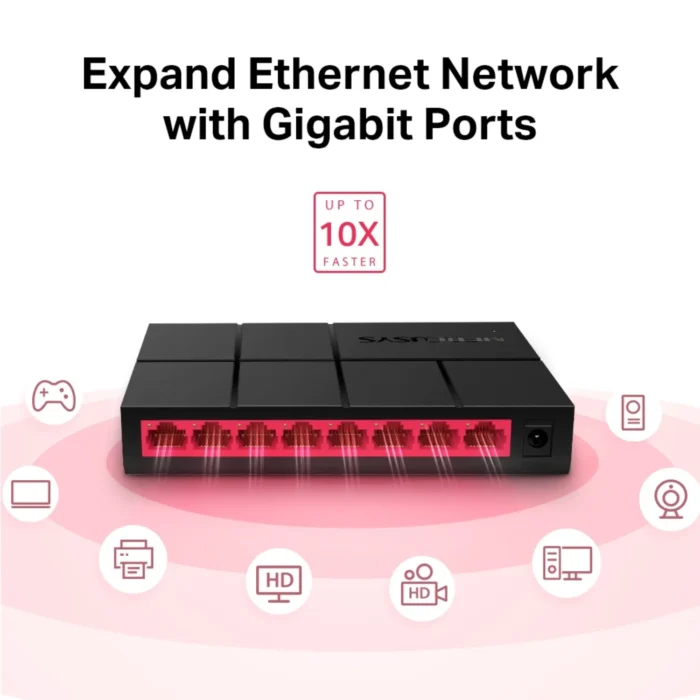 Mercusys MS108G Switching Hub Metal Casing 03 Mercusys MS108G Gigabit Switch ขยายเครือข่ายสำหรับ Gaming และ Streaming