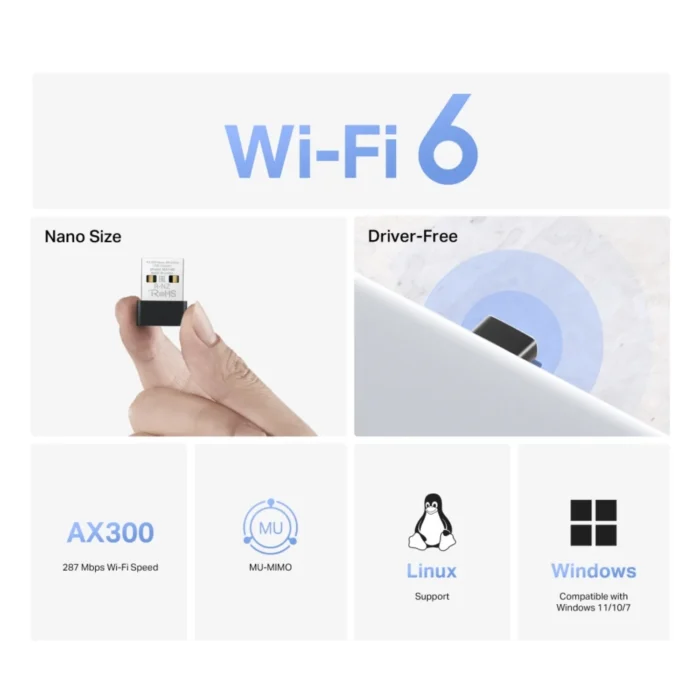 Mercusys USB AX300 Nano Adapter 03 Mercusys MA14N คุณสมบัติ Wi-Fi 6, Driver-Free, MU-MIMO, รองรับ Linux และ Windows