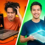 ภาพเปรียบเทียบแบบแบ่งครึ่งจอ ฝั่งซ้ายพื้นหลังสีส้ม ชายคนหนึ่งมีท่าทางเครียดและสับสนกับโน้ตบุ๊กที่หน้าจอแสดงไอคอนแบตเตอรี่สีแดงขีดเดียวพร้อมเครื่องหมายแจ้งเตือน Error กากบาทและสามเหลี่ยม ฝั่งขวาพื้นหลังสีเขียวฟ้า ชายคนเดิมยิ้มอย่างมั่นใจถือโน้ตบุ๊กที่หน้าจอแสดงไอคอนแบตเตอรี่สีเขียวเต็มเปี่ยมพร้อมกราฟแสดงประสิทธิภาพขาขึ้นและมีแสงสว่างออกมาจากตัวเครื่อง ซึ่งต้องการ เปลี่ยนแบตโน้ตบุ๊ก แล้ว