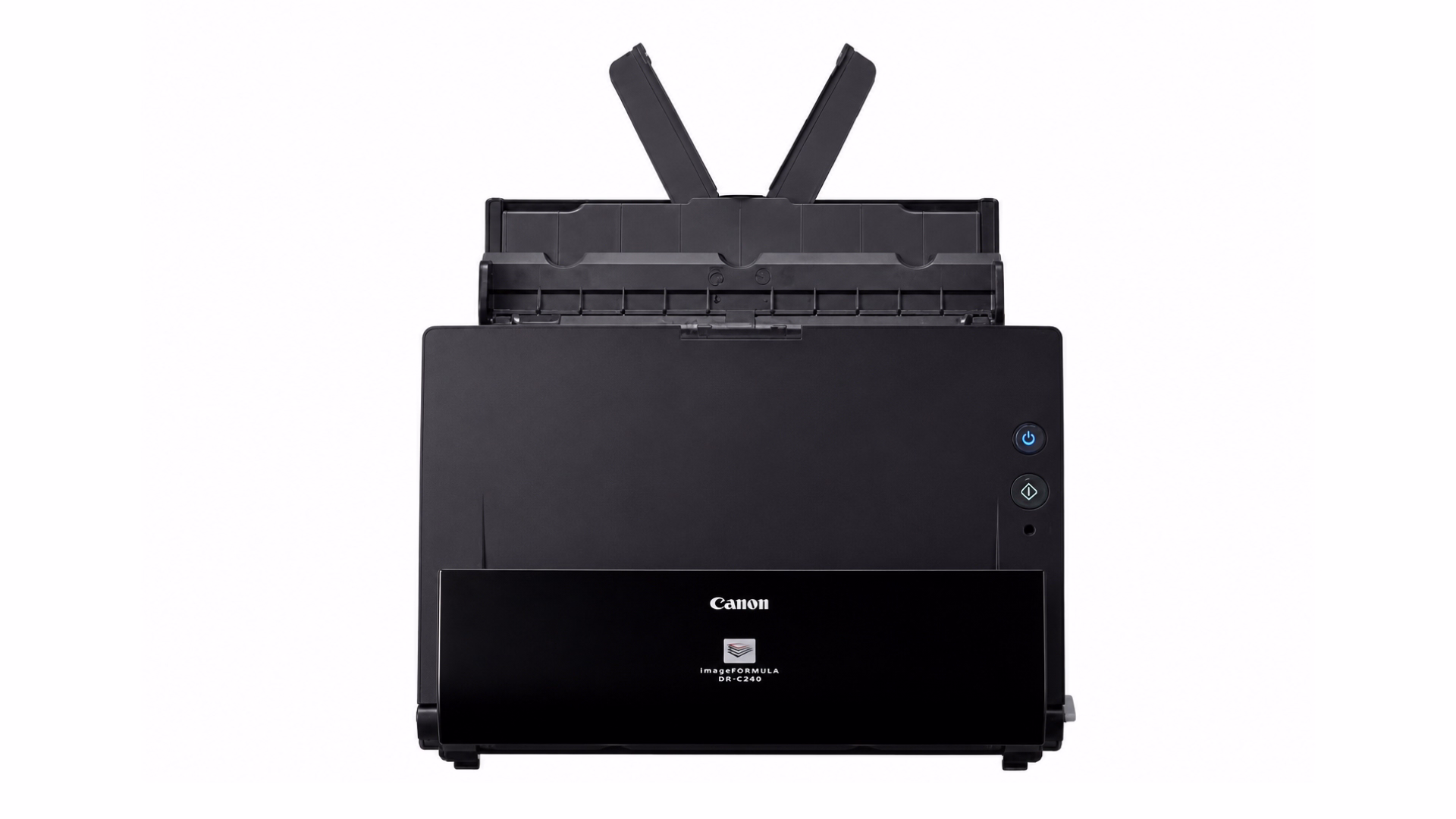 เครื่องสแกนเนอร์ Canon DR-C225II มุมตรงหน้าเครื่องพร้อมสแกนรายงาน