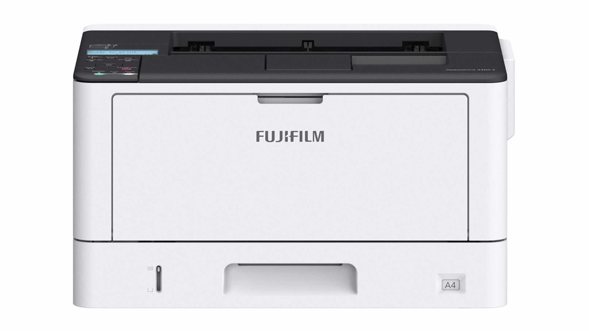 เครื่องพิมพ์เลเซอร์ Fujifilm ApeosPrint 3960 S พร้อมกองเอกสารบนโต๊ะสีขาว
