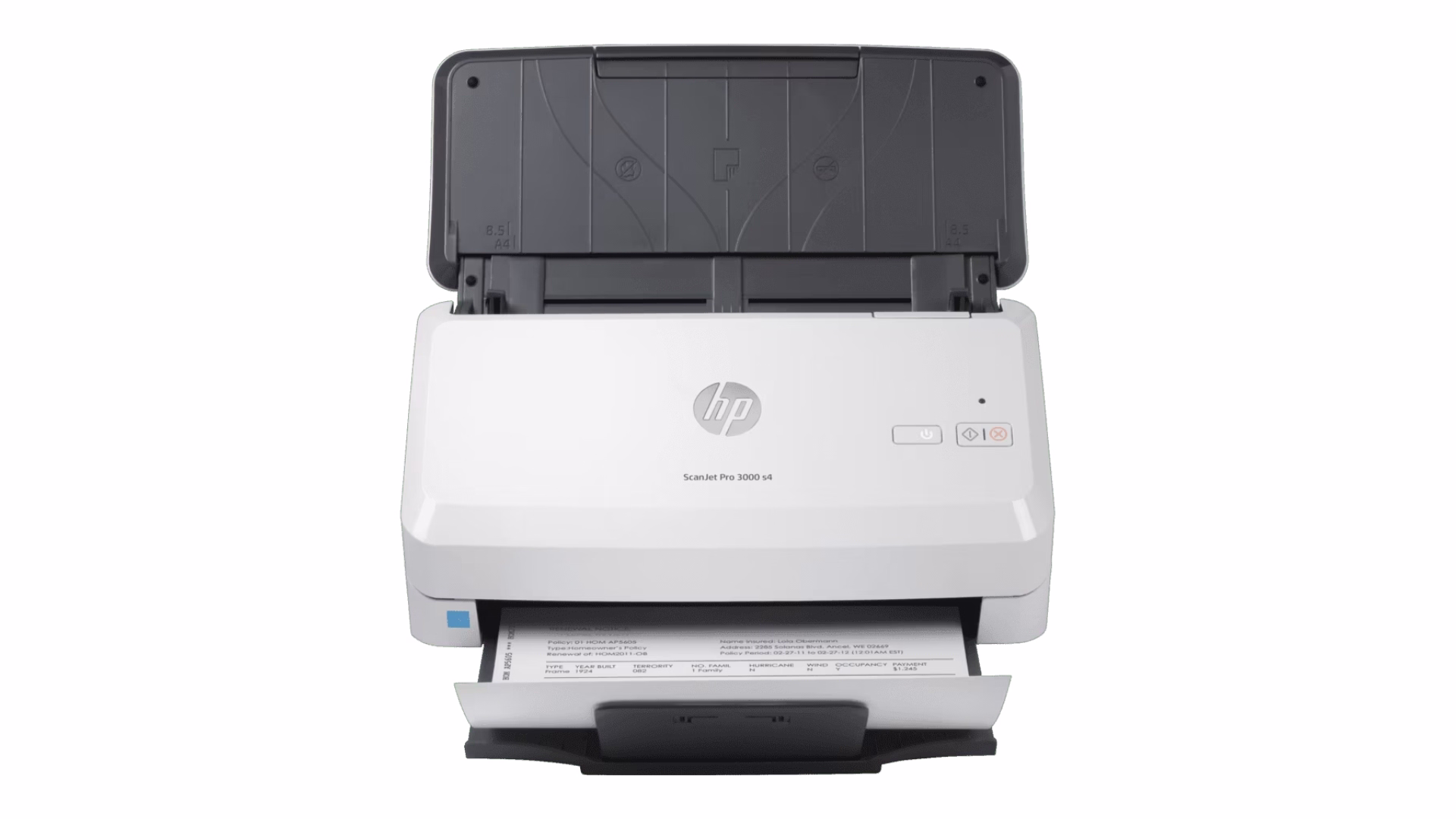 เครื่องสแกนเนอร์ HP ScanJet มุมตรงด้านหน้าพร้อมสแกนใบแจ้งหนี้