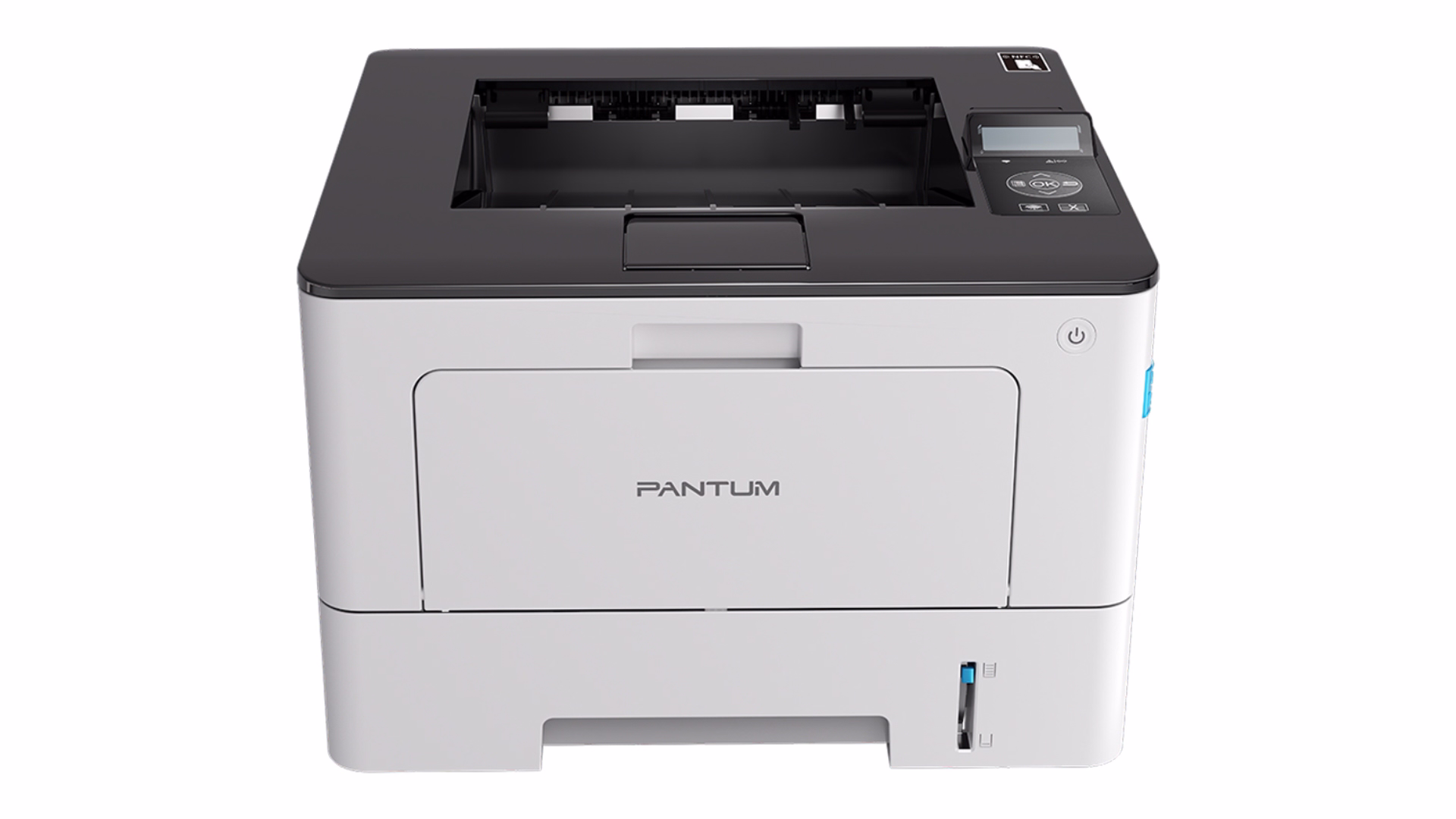 มุมมองด้านหน้าและแผงควบคุมด้านบนเครื่องพิมพ์เลเซอร์ Pantum BP5100DW