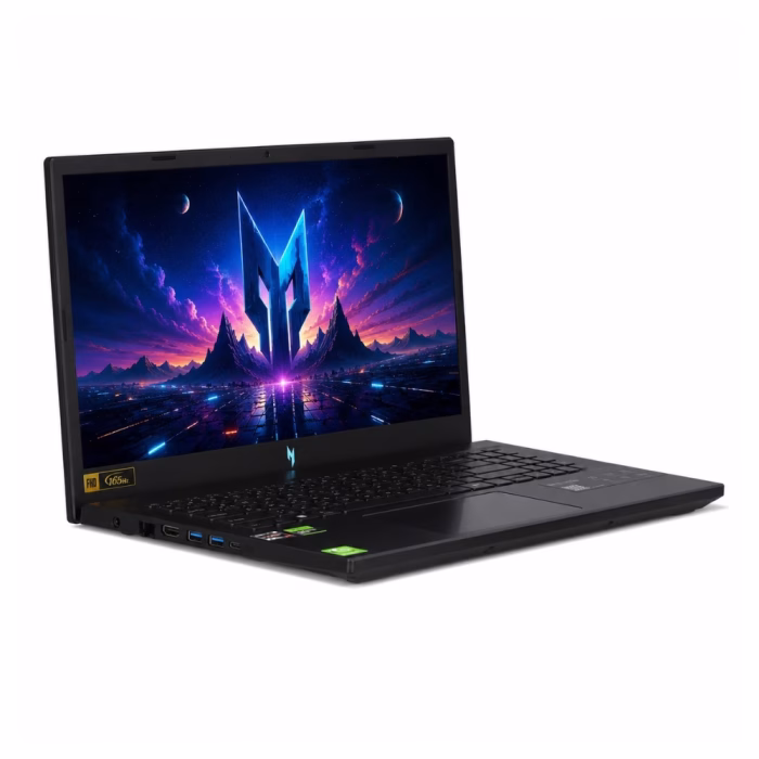 acer-nitro-v15-ai-anv15-42-r1d1-2 โน้ตบุ๊กเกมมิ่ง Acer Nitro V15 AI สีดำ มุมเฉียงด้านข้างซ้าย แสดงพอร์ตเชื่อมต่อ LAN, HDMI, USB และ Type-C