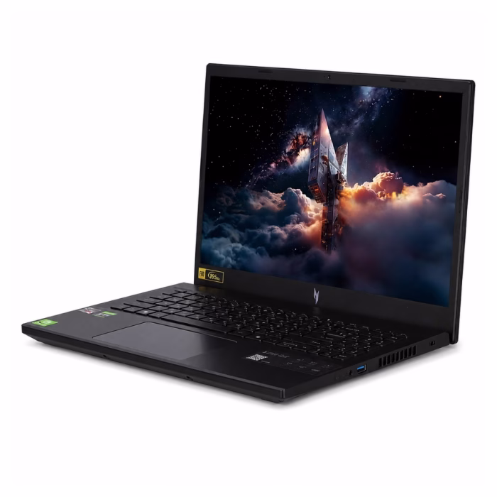 acer-nitro-v15-ai-anv15-42-r1d1-3 โน้ตบุ๊กเกมมิ่ง Acer Nitro V15 AI สีดำ มุมเฉียงด้านข้างขวา แสดงช่องระบายความร้อน พอร์ต USB และทัชแพดขนาดใหญ่
