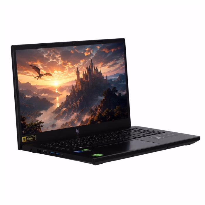 acer-nitro-v15-anv15-52-54ac-2 โน้ตบุ๊กเกมมิ่ง Acer Nitro V 15 ANV15-52-54AC มุมเฉียง แสดงคีย์บอร์ด ทัชแพด และพอร์ตเชื่อมต่อฝั่งซ้ายครบครัน