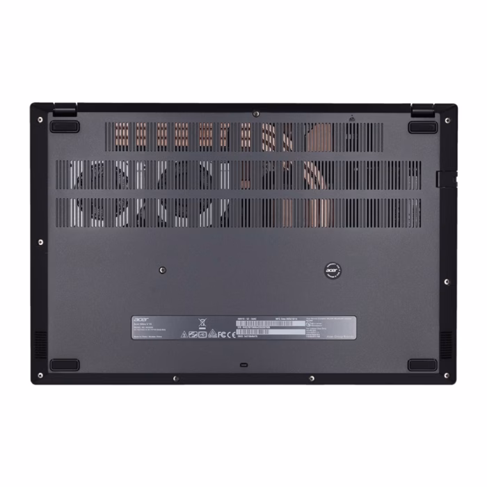 acer-nitro-v15-anv15-52-54ac-4 ด้านใต้เครื่องโน้ตบุ๊ก Acer Nitro V 15 ANV15-52-54AC แสดงช่องระบายความร้อน พัดลมคู่ และท่อฮีตไปป์ทองแดง