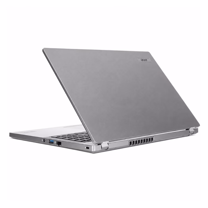 acer-travelmate-p216-i5-4 ด้านหลังโน้ตบุ๊ค Acer TravelMate P2 16 นิ้ว สีเทา แสดงช่องระบายความร้อน บานพับ และพอร์ตเชื่อมต่อ