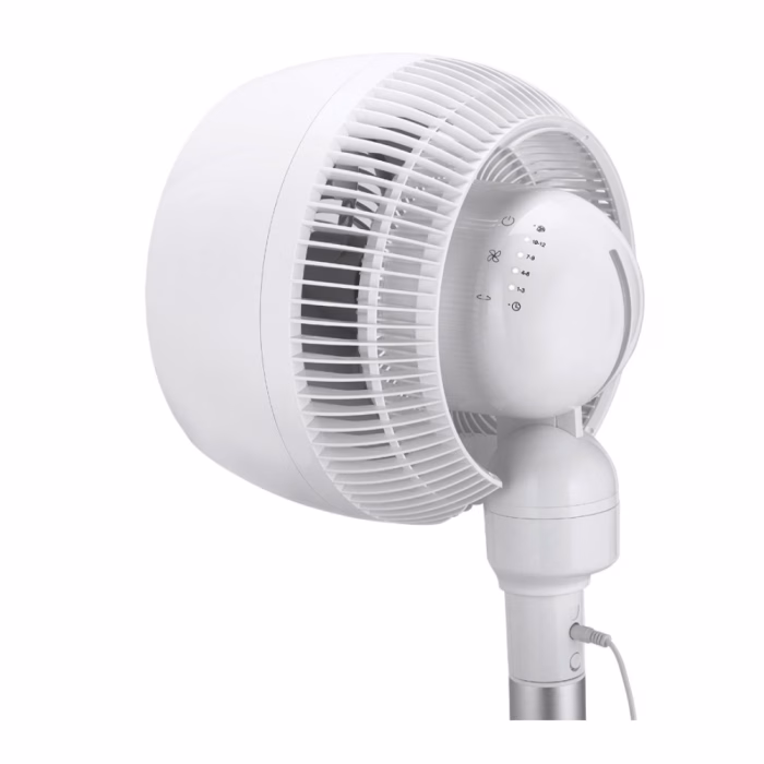 ด้านหลังหัวพัดลม Acerpure F1 สีขาว ซูมให้เห็นไฟ LED แสดงสถานะแรงลมและโหมดการใช้งาน