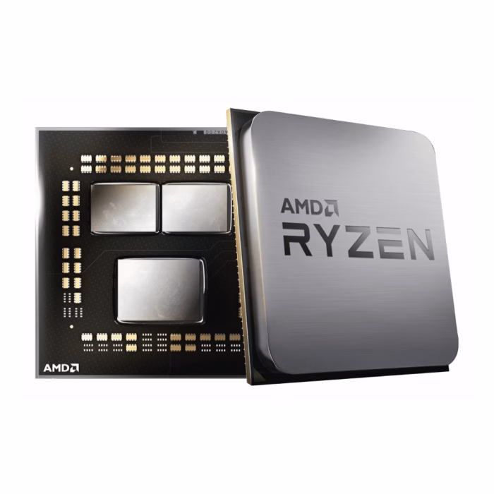 amd-ryzen-5-5600gt-am4-cpu-2 ตัวซีพียู AMD Ryzen แสดงหน้ากระดองปั๊มนูนโลโก้และด้านหลังแผงวงจรพร้อมพินทองเหลืองซ็อกเก็ต AM4