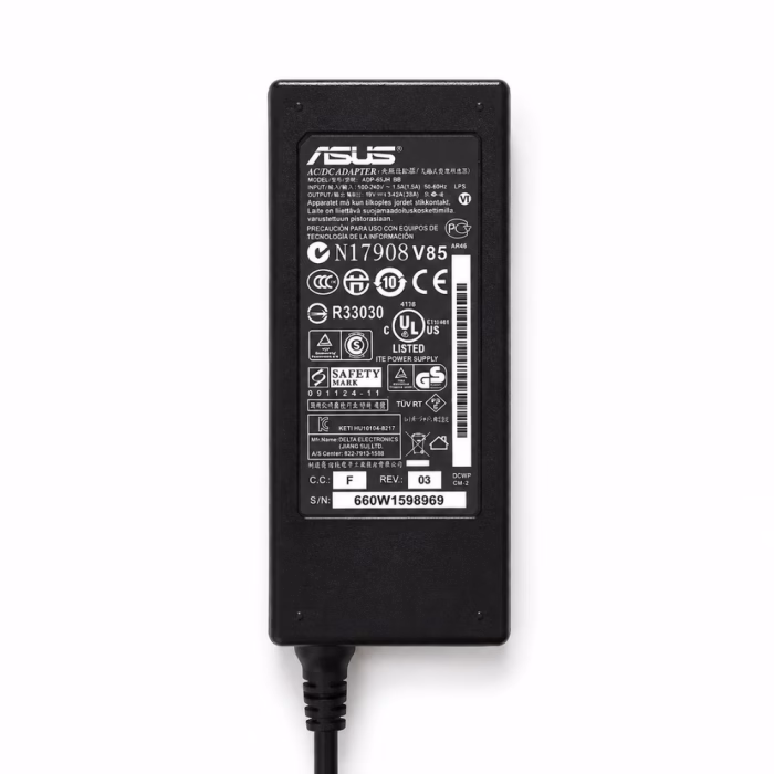 ป้ายฉลากสเปกข้อมูลบนตัวอะแดปเตอร์ชาร์จโน้ตบุ๊ก Asus 19V 3.42A 65W รุ่น ADP-65JH BB