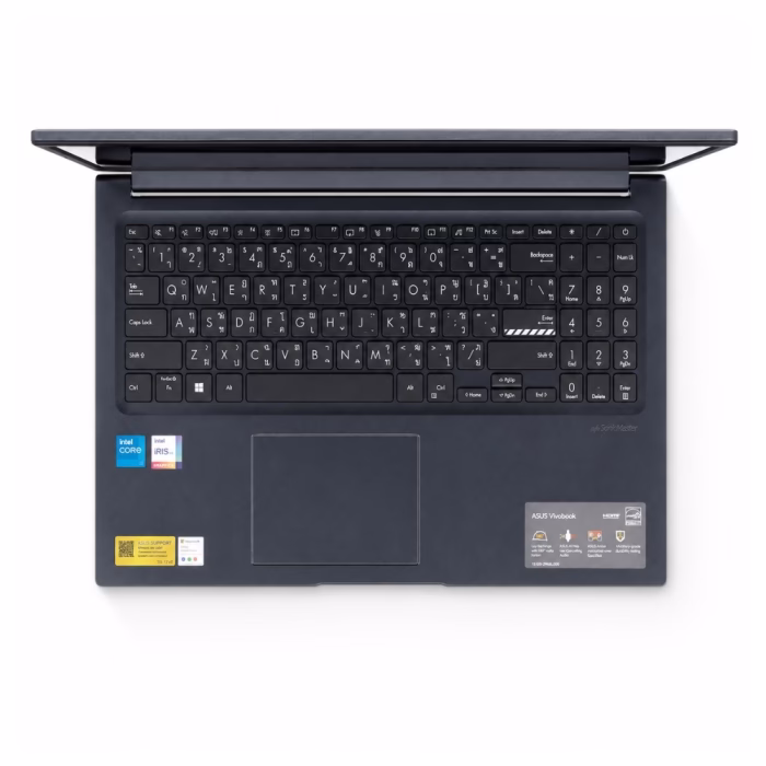 คีย์บอร์ดและทัชแพดโน้ตบุ๊ก Asus Vivobook 15 สี Quiet Blue มุมมองจากด้านบน พร้อมปุ่มตัวเลข Numpad
