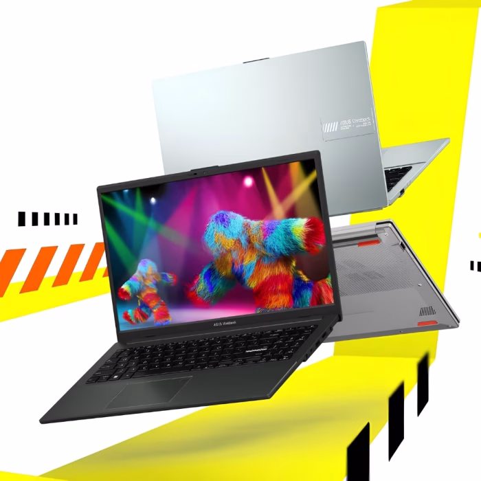 asus-vivobook-go-15-m1504fa-bq518wa-black-4 ภาพกราฟิกแสดงดีไซน์โน้ตบุ๊ก Asus Vivobook Go 15 หลายมุมมอง ทั้งหน้าจอ ด้านหลังฝาพับ และด้านใต้เครื่อง