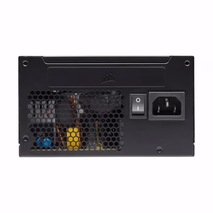 corsair-cx650-650w-80-bronze-4 แผงด้านหลังพาวเวอร์ซัพพลาย Corsair CX650 650W แสดงช่องระบายความร้อนแบบรังผึ้ง สวิตช์เปิด-ปิด และช่องเสียบสายไฟ AC