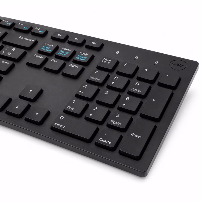 dell-kb216-wired-keyboard-black-3 ภาพซูมมุมเฉียงแป้นพิมพ์ตัวเลขและปุ่มคีย์ลัดมัลติมีเดียของคีย์บอร์ดมีสาย Dell KB216 สีดำ