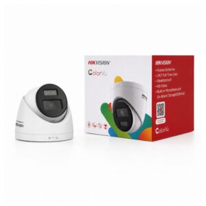 กล้องวงจรปิด HIKVISION ColorVu Turret 2MP รุ่น DS-2CD1327G2-LUF เลนส์ 2.8 มม. วางคู่กับกล่องบรรจุภัณฑ์