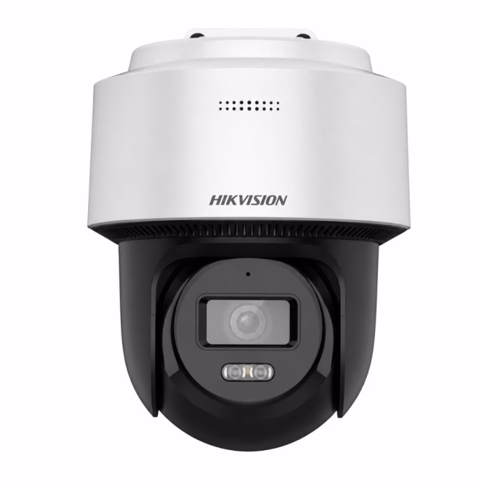 hikvision-pt-4mp-ds-2de2c400mwg-e-2 กล้องวงจรปิด HIKVISION 4MP PT รุ่น DS-2DE2C400MWG-E ด้านหน้าตรง แสดงเลนส์ 2.8 มม. และไฟส่องสว่าง Hybrid Light