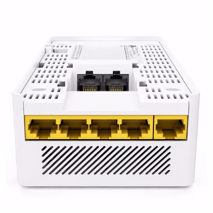 huawei-ekitengine-ap271e-wifi7-ap-3 ด้านล่างและด้านหลังแอคเซสพอยต์ Huawei eKitEngine AP271E แสดงพอร์ต LAN สีเหลือง และพอร์ต Uplink ด้านหลัง