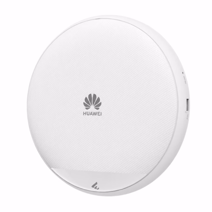 huawei-ekitengine-ap572-wifi7-ap-2 แอคเซสพอยต์ไร้สาย Huawei eKitEngine AP572 Wi-Fi 7 มุมมองเฉียง แสดงพอร์ต USB ด้านข้าง ปุ่มรีเซ็ต และพื้นผิวลายเฉียง