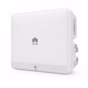 แอคเซสพอยต์ภายนอกอาคาร Huawei eKitEngine AP772E Wi-Fi 7 สีขาว แสดงโลโก้ ไฟสถานะ และพอร์ตเชื่อมต่อเสาสัญญาณด้านข้าง