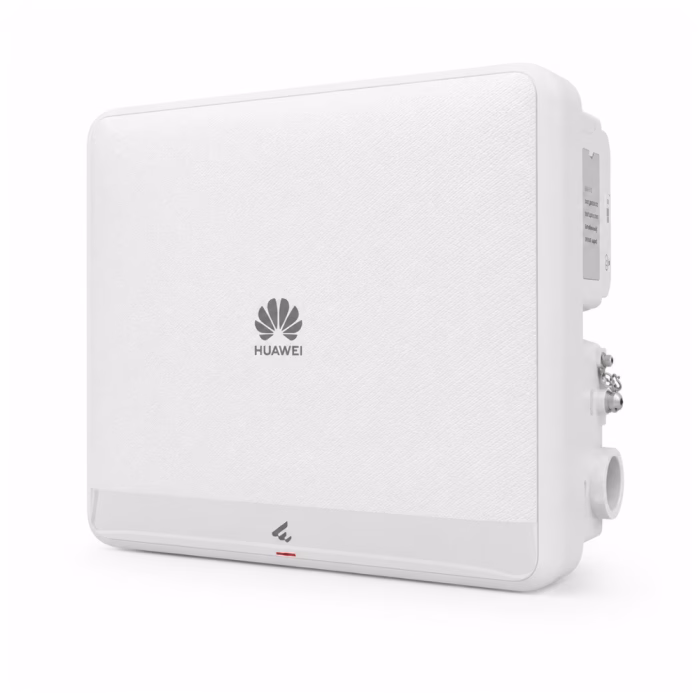 huawei-ekitengine-ap772e-ap-1 แอคเซสพอยต์ภายนอกอาคาร Huawei eKitEngine AP772E Wi-Fi 7 สีขาว แสดงโลโก้ ไฟสถานะ และพอร์ตเชื่อมต่อเสาสัญญาณด้านข้าง