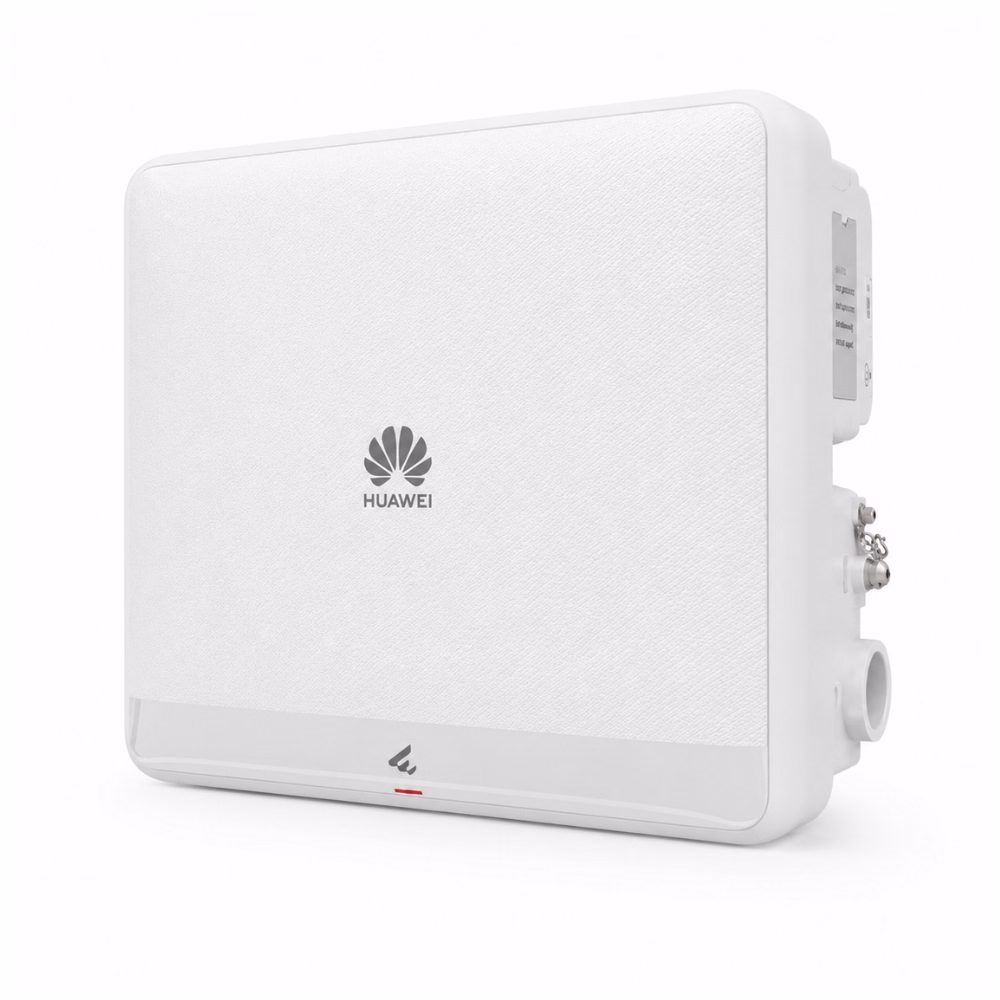 huawei-ekitengine-ap772e-ap-1 แอคเซสพอยต์ภายนอกอาคาร Huawei eKitEngine AP772E Wi-Fi 7 สีขาว แสดงโลโก้ ไฟสถานะ และพอร์ตเชื่อมต่อเสาสัญญาณด้านข้าง