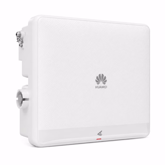 huawei-ekitengine-ap772e-ap-3 แอคเซสพอยต์ภายนอกอาคาร Huawei eKitEngine AP772E ด้านหน้าเฉียงซ้าย แสดงพื้นผิวลายเฉียง โลโก้ Huawei และจุดต่อสายดิน