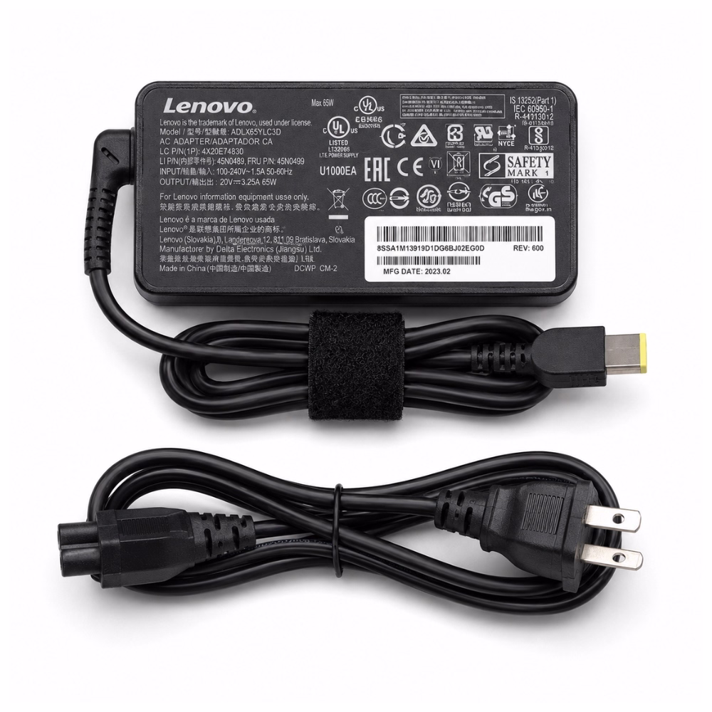 lenovo-adapter-20v-325a-65w-usb-tip-1 อะแดปเตอร์ชาร์จโน้ตบุ๊ก Lenovo 20V 3.25A 65W หัวทรงเหลี่ยม (Slim Tip) พร้อมสายปลั๊กไฟ AC และฉลากสเปก